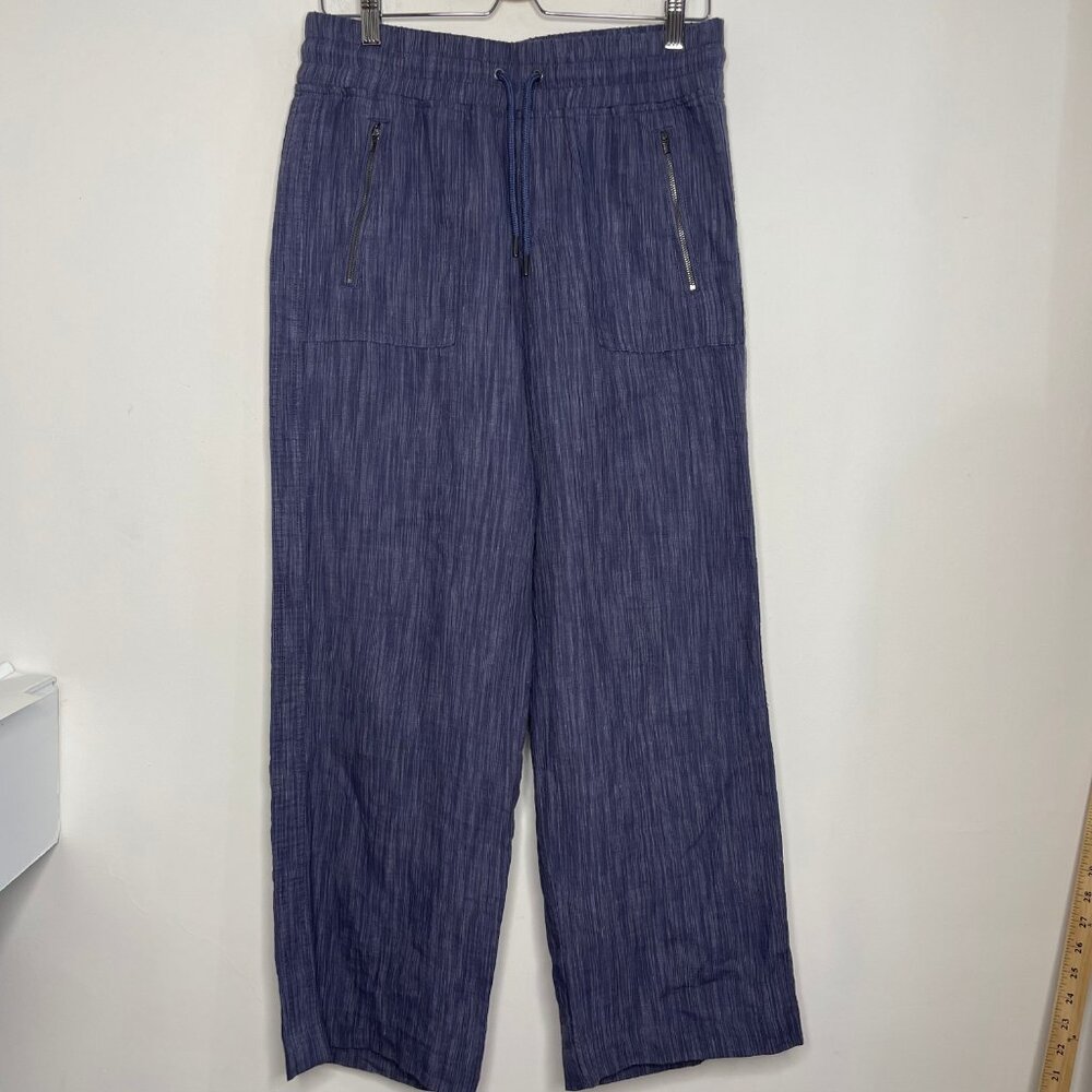 Athleta Womens Cabo Linen Textured Wide Leg Pants Blue Loose Fit Pockets Size 8 - Picture 2 of 12